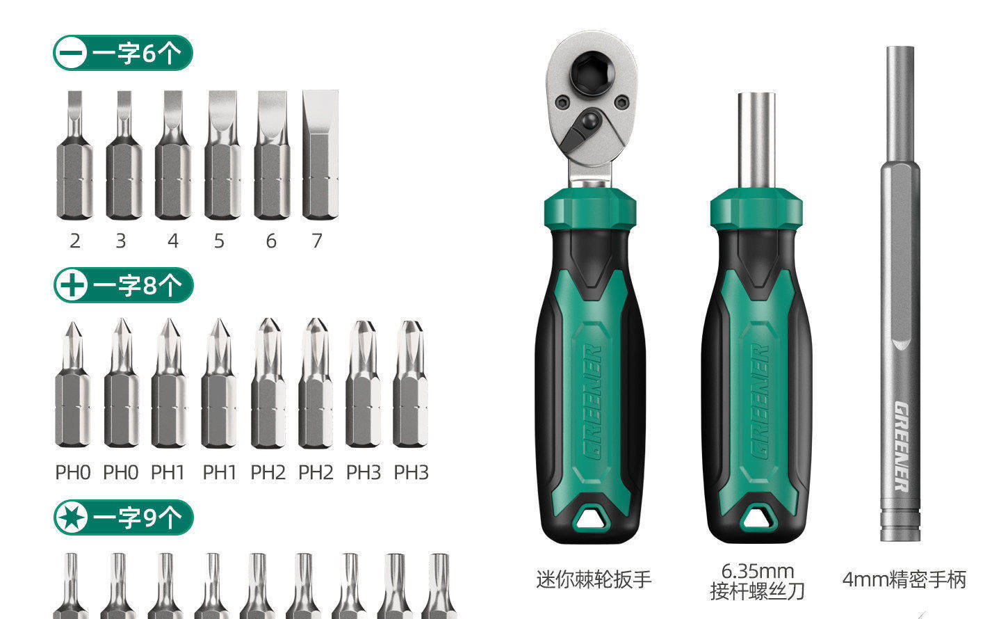 Green Forest [Moonlight Treasure Box] Ratchet Wrench Quick Dual-Use Mini Hex Key Three-In-One Socket Set