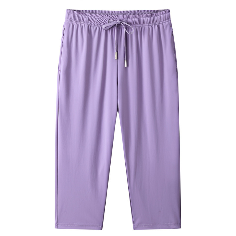 New women's ice silk capri pants for summer, lightweight, breathable, cool-feeling shorts, solid color, loose straight-leg casual pants New women's ice silk capri pants for summer, lightweight, breathable, cool-feeling shorts, solid color, loose straight-leg casual pants