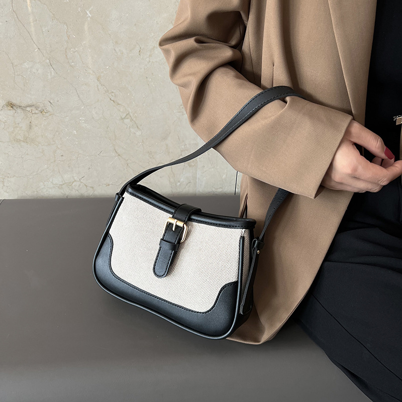 Bolso bandolera de moda para mujer 2025, nuevo bolso de lona con patchwork transfronterizo, bolso de hombro y axila, bolso cuadrado pequeño de colores modernos.