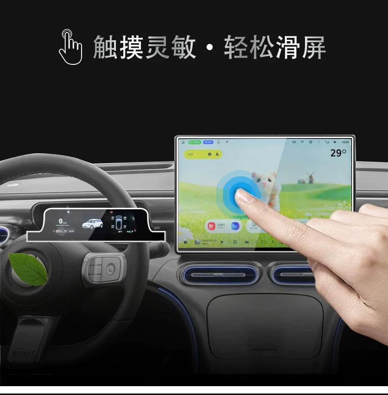 Suitable for the 2027 Smart Elf model # 1. Center console navigation display screen tempered glass film, gear shift lever protective film, and headlight protective film