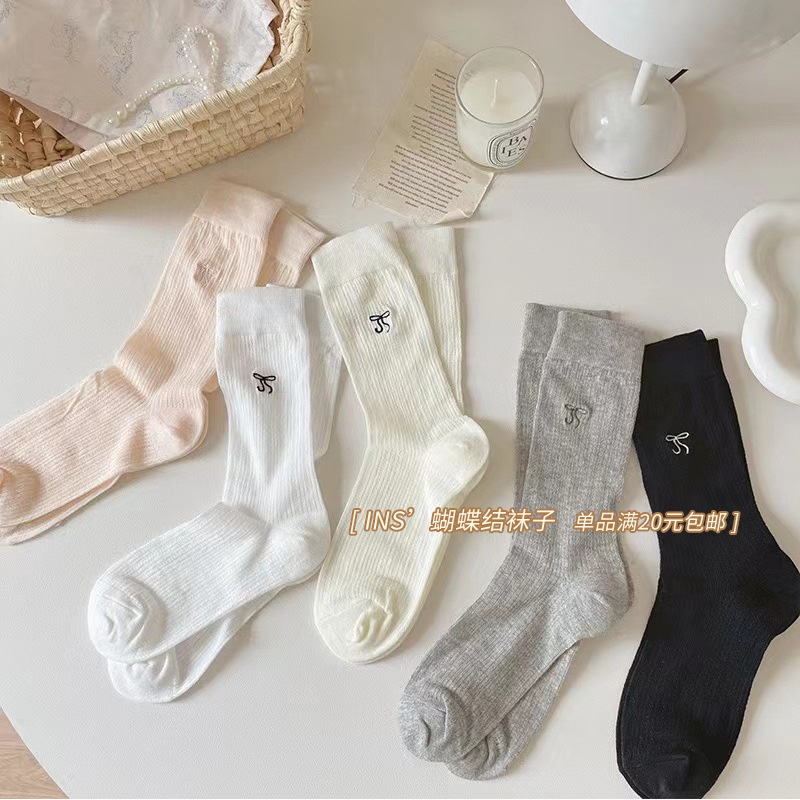 Carefully Selected Ballet Style Bow Socks for Women, Korean Style Autum Pile Socks, Calf Socks, Mid-Calf Socks, Korean Style Ins Trendy Socks