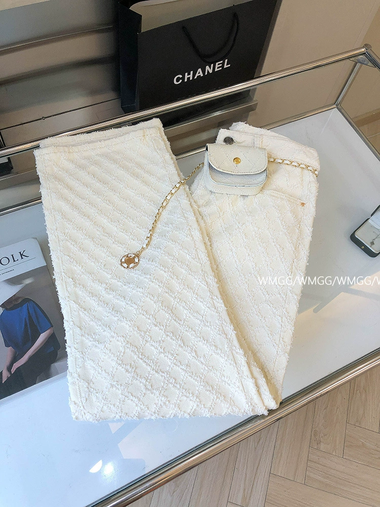 Прямые свободные джинсы (женские) Chanel-стиль, белые летние, свободный крой
