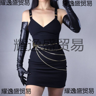 Touch Screen Long Leather Gloves 70 Extended Elbow Leather Imitation Leather Goatskin Women's Plain Leather Black