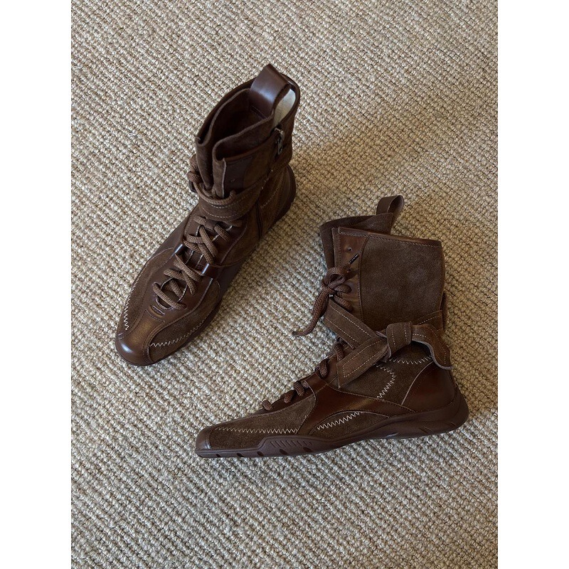 Sheepskin Version ~ Retro Round-Toe Handsome Boxing Sports Boots with Side Zippers Inside to Increase Height and Slimming Look, Versatile Fashionable Fashion Boots Sheepskin Version ~ Retro Round-Toe Handsome Boxing Sports Boots with Side Zippers Inside to Increase Height and Slimming Look, Versatile Fashionable Fashion Boots