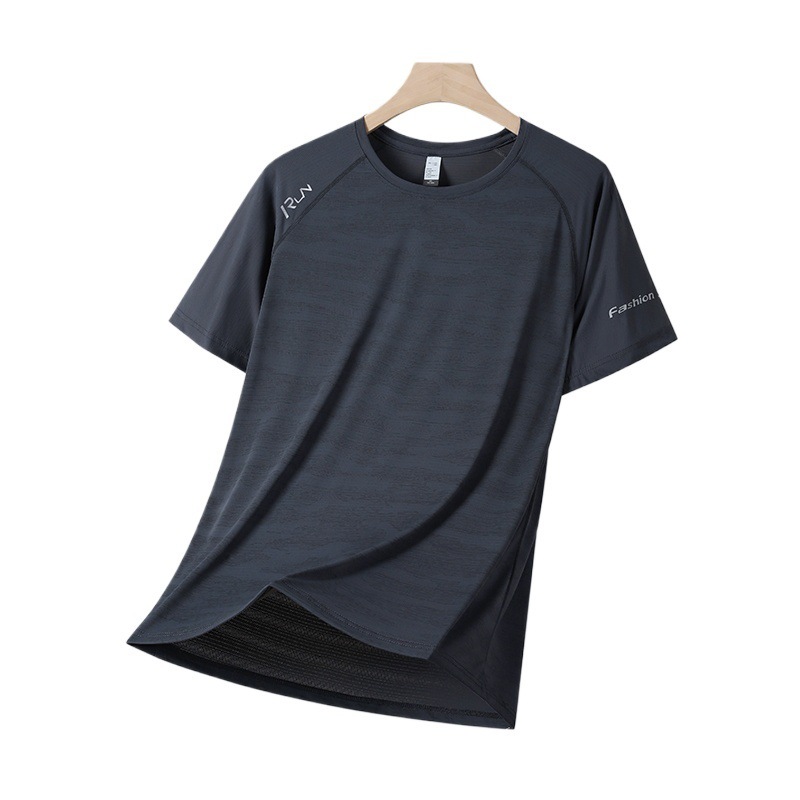 Nuevas camisetas de manga corta de secado rápido de verano de hielo para hombres de mediana edad, media manga suelta de acondicionamiento transpirable, camisas deportivas de carrera