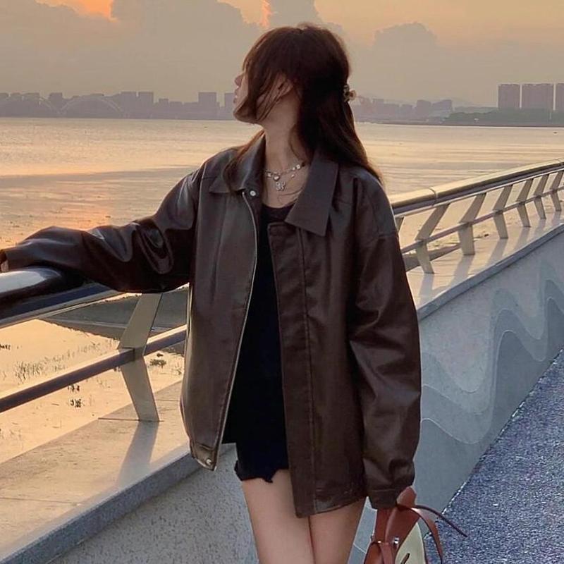 美拉德ins复古国潮机车风皮衣外套女秋季新款宽松显瘦休闲夹克潮|undefined
