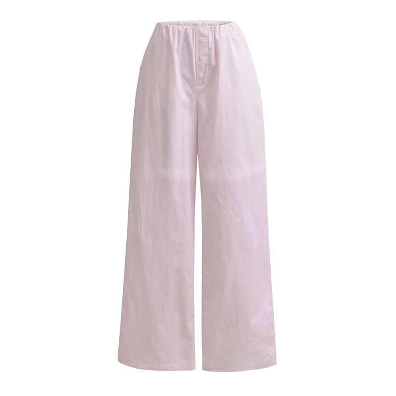 Kardashian Skims Pink Striped Low-Waist Wide-Leg Pants Women's Summer Pure Cotton Loose Home Casual Long Pants