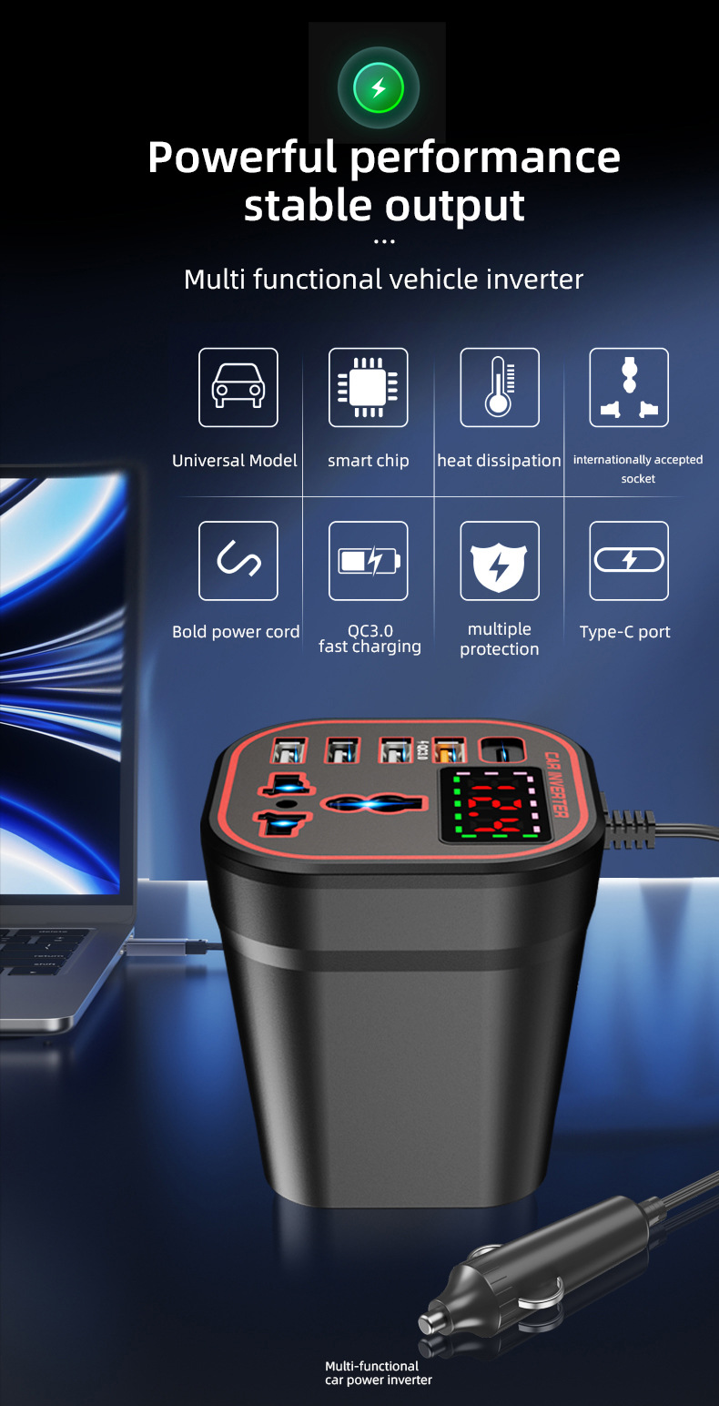 Car Inverter 12V24V to 220V Power Converter Multi-Function Car Socket Charger Mobile Phone Fast Charging