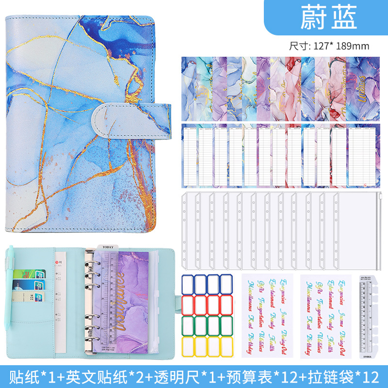 En stock transfronterizo A6 Carpeta de hojas sueltas Diario Libro marmoleado PU cuero efectivo presupuesto Personalización de cuaderno de hojas sueltas