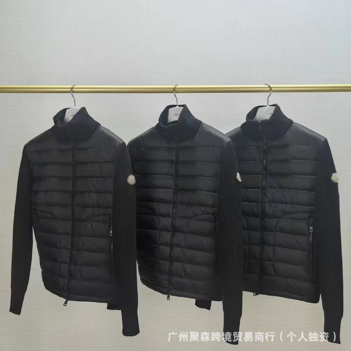 Cross-Border Mengjia Correct Version Knitted Patchwork Hooded Thickened Men's down Jacket Fashionable Casual Warm Cardigan Coat