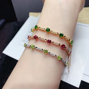 Natural Peridot Magnesium Aluminum Garnet Diopside Bracelet Round Simple Versatile High-End Color Treasure Bracelet for Women
