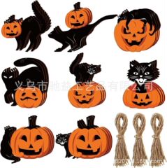 24 個ハロウィンカボチャ猫木製装飾品ハロウィン吊り下げ装飾品ホリデーホームデコレーション