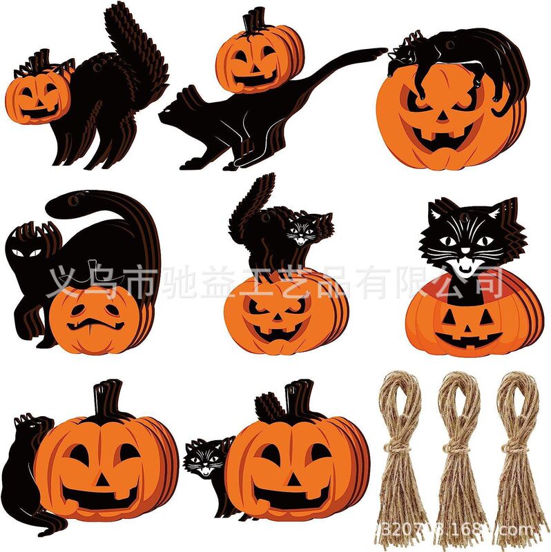 24 個ハロウィンカボチャ猫木製装飾品ハロウィン吊り下げ装飾品ホリデーホームデコレーション|undefined