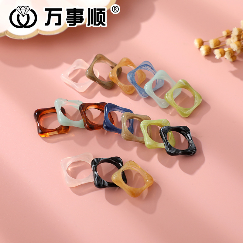 跨境专供 亚克力双色几何方形戒指ins复古叠戴指环女饰品配件批发
