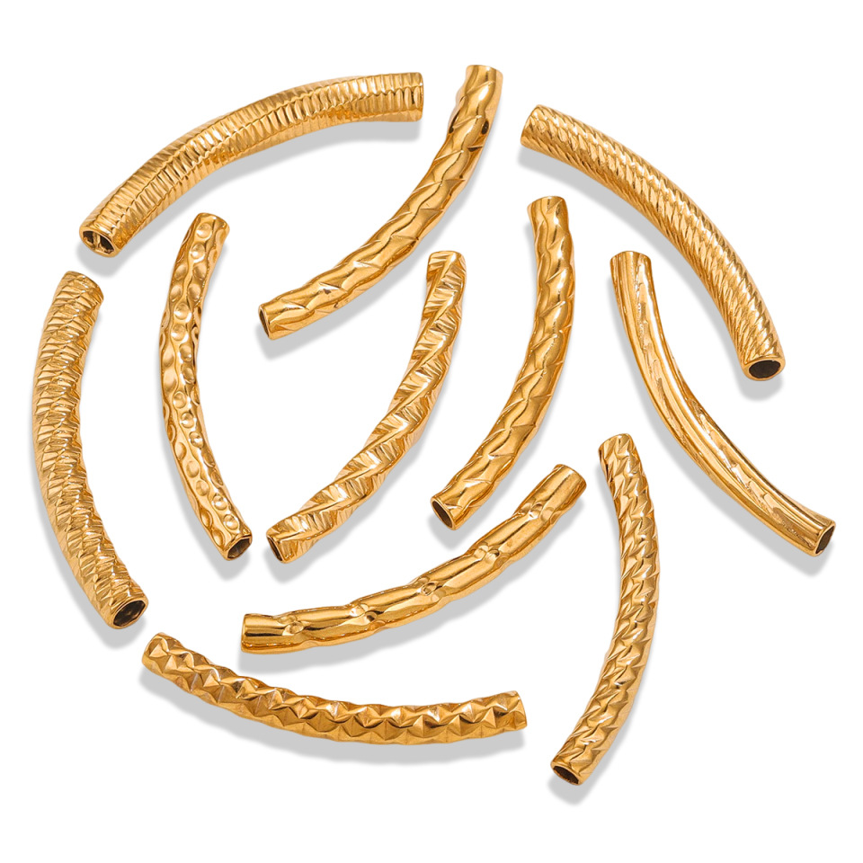 diy饰品材料配件不锈钢镀18K保色 压花弯管套管 手工材料管珠批发