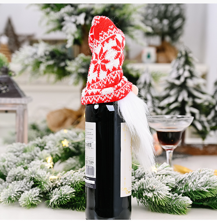 Haube Neue Weihnachtsdekoration Strickmütze Wald Alter Mann Weinset Gesichtslose Puppe Weindeckel Weinflaschendekoration_voghion.com