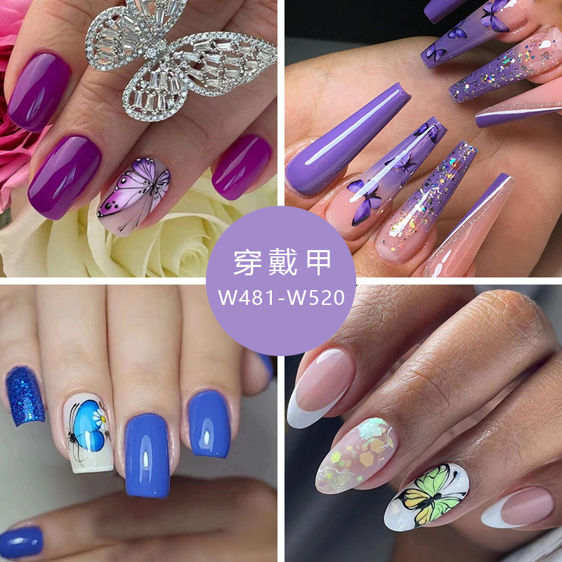 Mid-length European and American ins style Foreign trade manicure fashion butterfly fairy multi-color ice transparent cool wear nail polish piece