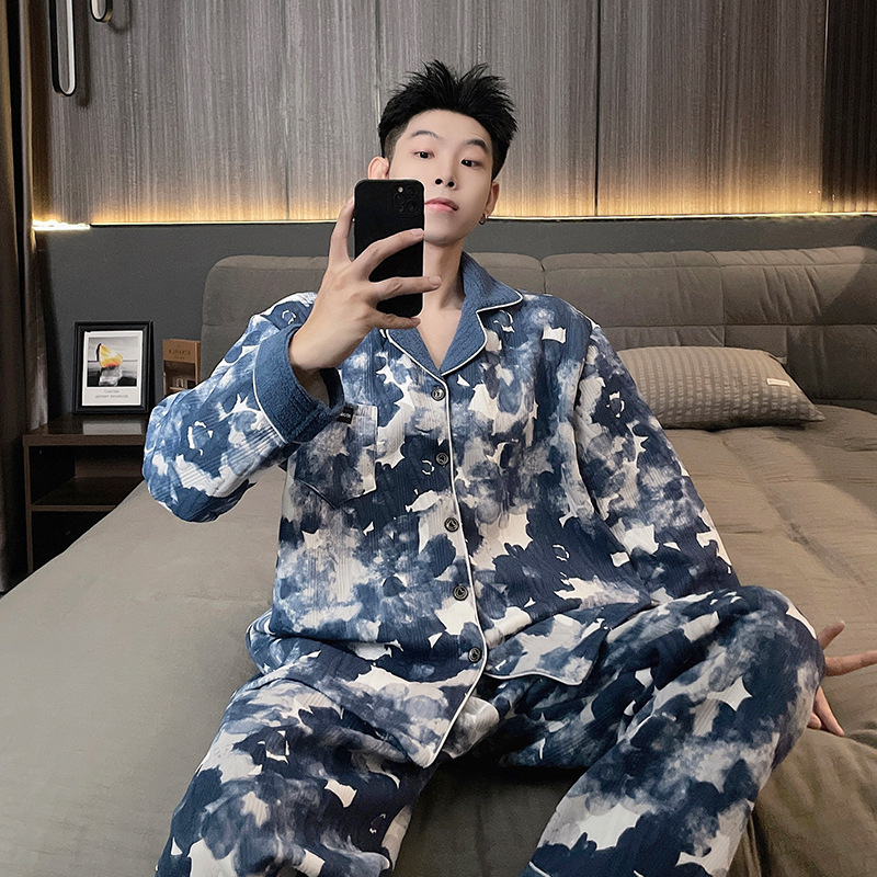 Actual Photos (Plus Size 150kg Men's Pajamas) Anti-Pilling Imitation Cotton Air Cotton Thickeneded Sandwich Home Furnishing 98102-2