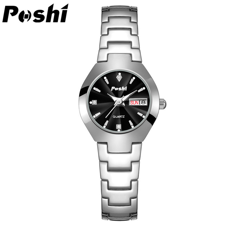 POSHI nuevo reloj de mujer correa de acero casual reloj de cuarzo simple moda doble calendario reloj de mujer