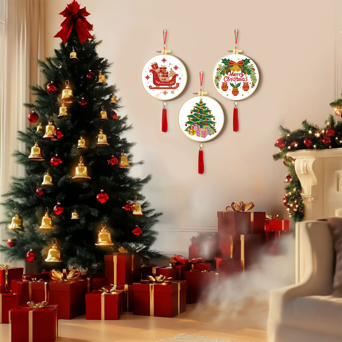 Traje de punto de cruz transfronterizo Colección de Navidad 4 decoraciones pequeñas de punto de cruz de edición limitada de vacaciones