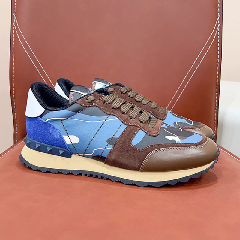 Estación europea transfronteriza VT camuflaje zapatilla masculina versión alta de remaches gruesa-suela de cuero moda casual encaje hasta color marea zapatos