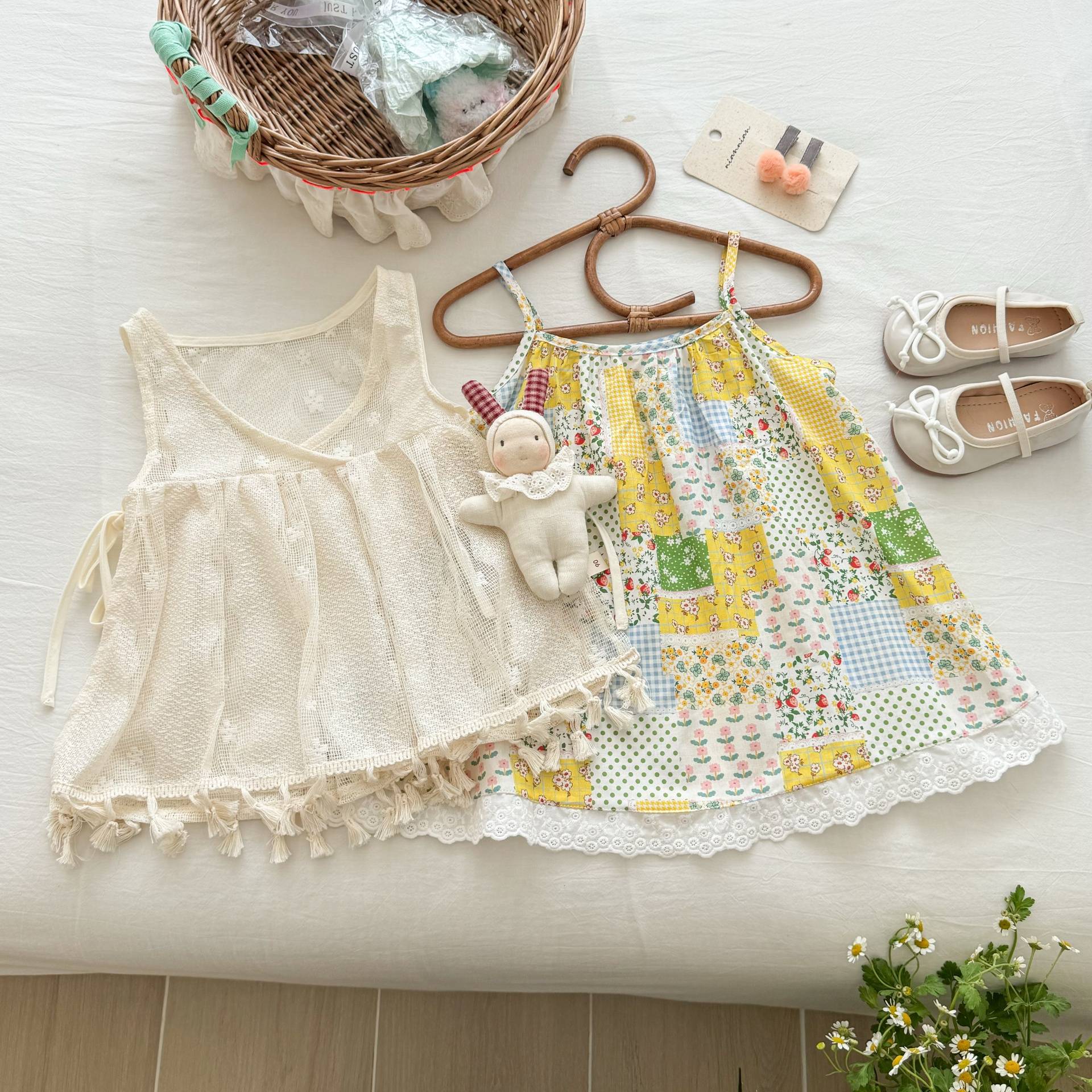 Vestido de verano para siete niñas con limón salado, estilo étnico, chaleco para niños súper atractivo, falda de tirantes, vestido de princesa para niñas de estilo occidental