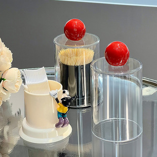 Factory Direct Sales Household Cotton Swab Tube Dental Floss Toothpick Box Dust-Proof Desktop Creative Transparent Fruit Fork Storage Box