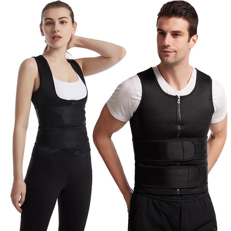 Cross-Border Men's and Women's Double Belt Waist Protection Recovery Sports Body Shaping Vest Vest Zipper Sweat Corset Cross-Border Men's and Women's Double Belt Waist Protection Recovery Sports Body Shaping Vest Vest Zipper Sweat Corset