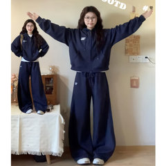 跨境 2025秋季大码时尚运动服休闲套装女显瘦卫衣两件套胖mm300斤
