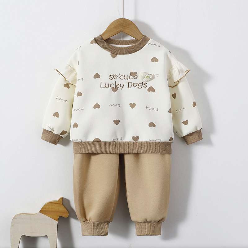 秋季新款女童可爱衣服小童卫衣套装爱心可爱舒适女宝宝外出服童装|undefined