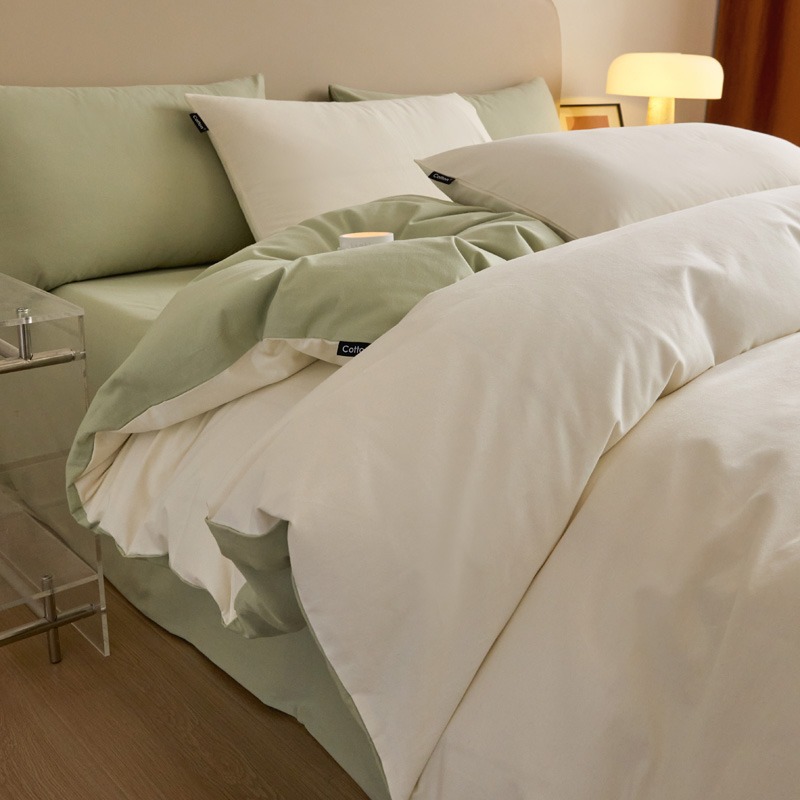 Luxurious Brushed Cotton Bedding Set Solid Colour Four Piece Set_voghion.com