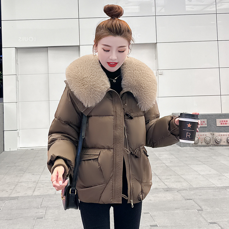 冬季短款羽绒棉服女2025年韩版新款翻领大毛领时尚小个子棉服外套|undefined