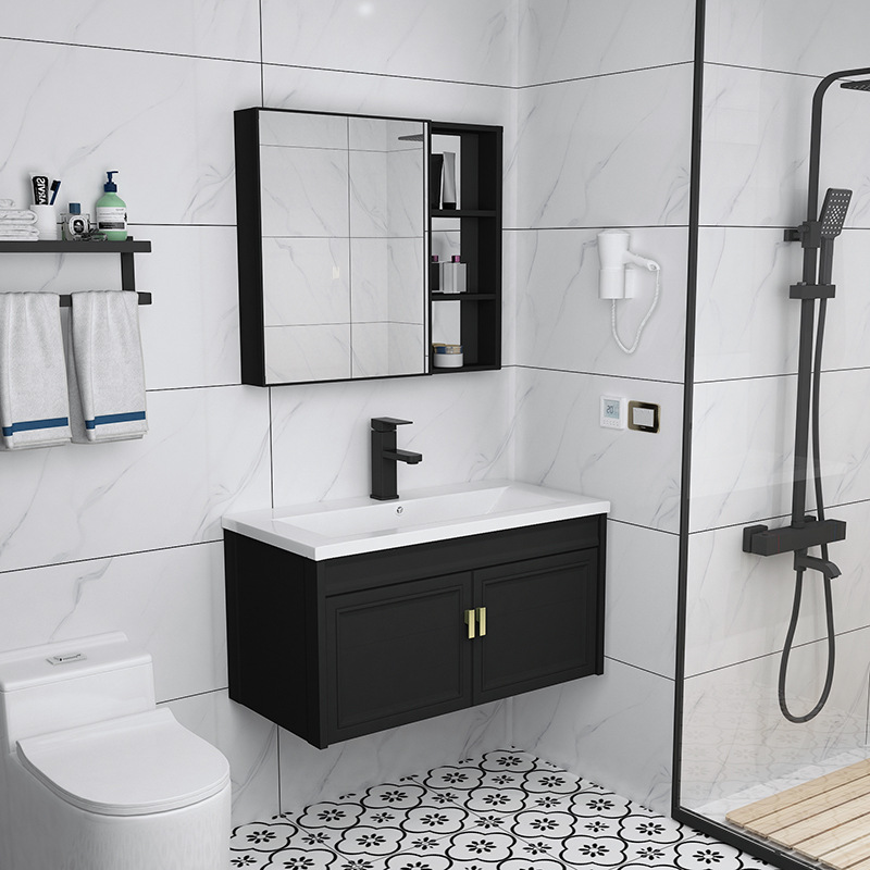 Negro gabinete de baño combinación baño lavabo gabinete pequeño apartamento ultra estrecho longitud 70 largo 80 ancho profundo 40cm