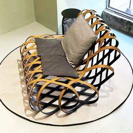 意大利Aria不锈钢镂空单人休闲椅售楼处轻奢艺术马鞍皮躺椅沙发椅