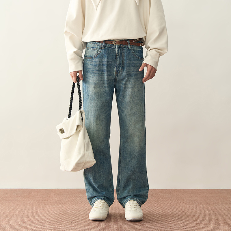 American Straight Light Blue Straight Jeans 2025 New Youth Versatile Popular High Street Long Pants for Men