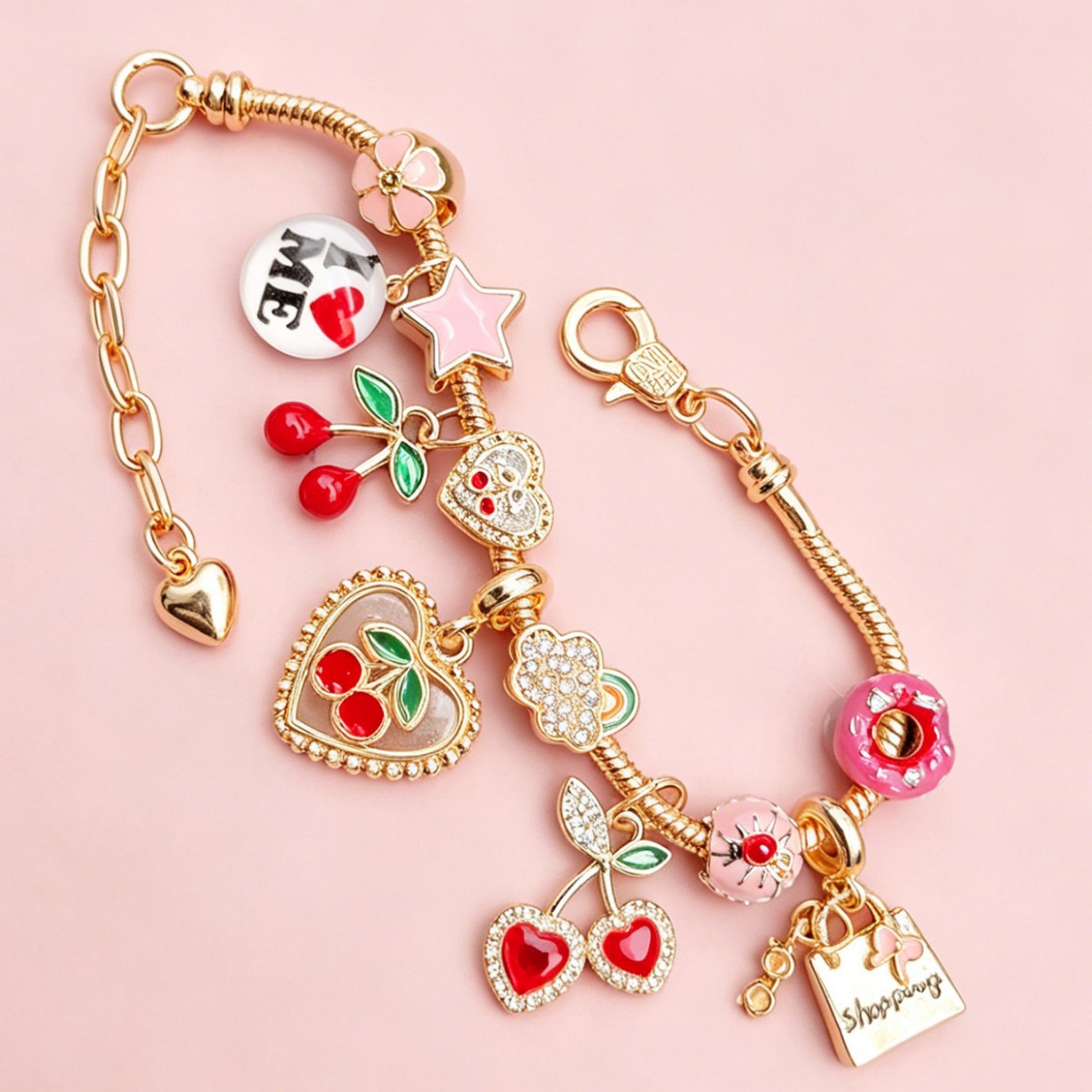 Pan brazalete DIY cuentas lindos brazaletes de cereza amor pentaca nebulosa pastel colgante joyas de moda