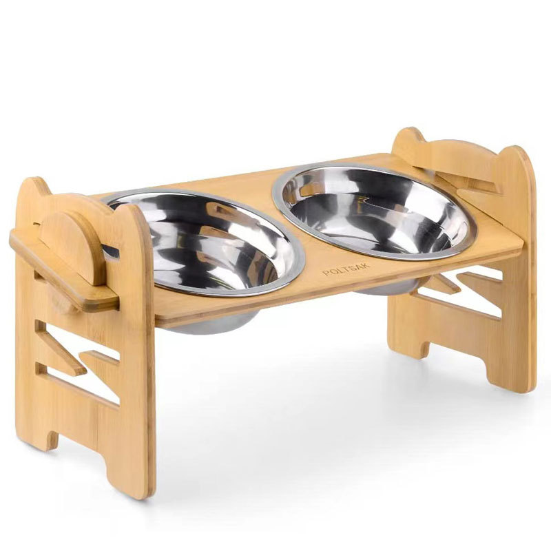 Gato creativo de madera tazón mesa de comedor estante de bambú para mascotas tazón estante de acero inoxidable perro tazón madera mascota gato alimentación rack