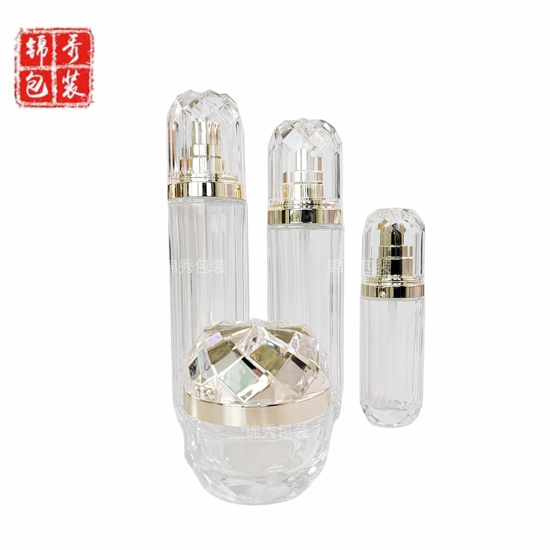 现货批发钻石化妆品玻璃套装瓶120ml100ml40ml乳液瓶 50g膏霜瓶
