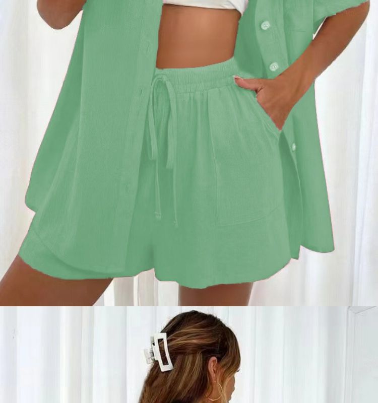 Casual Women's Shorts Set Two Piece Solid Colour Summer Outfit_voghion.com