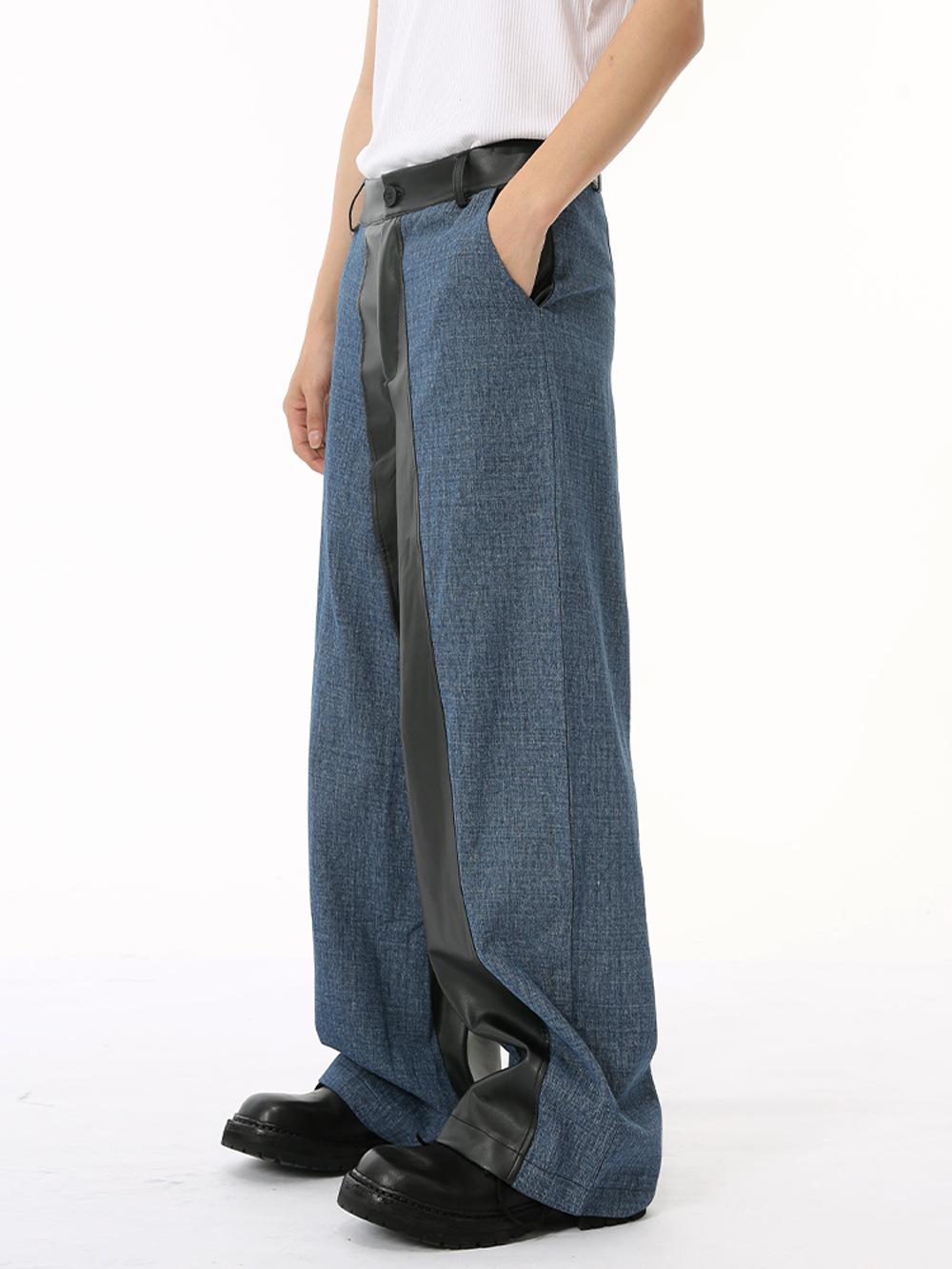 MTLCLOTHES Hombres| 2024 otoño nuevo producto nicho PU piel de color contraste chaqueta de empalme traje casual de moda