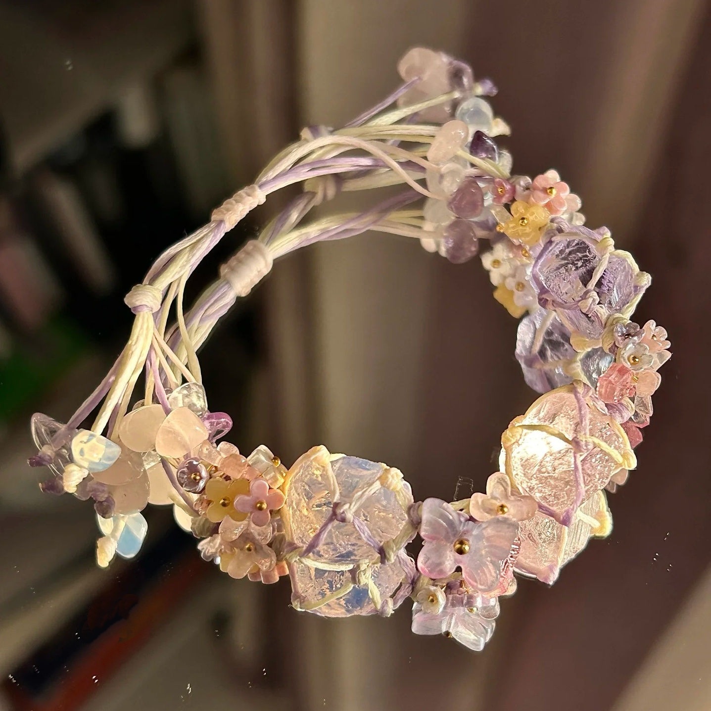 Grape Smoothie·Original Macrame Crystal Raw Stone Braided Bracelet Girl Summer Fresh Hand Rope Dopamine