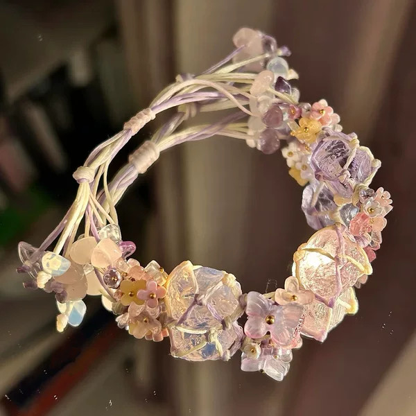 Grape Smoothie·Original Macrame Crystal Raw Stone Braided Bracelet Girl Summer Fresh Hand Rope Dopamine