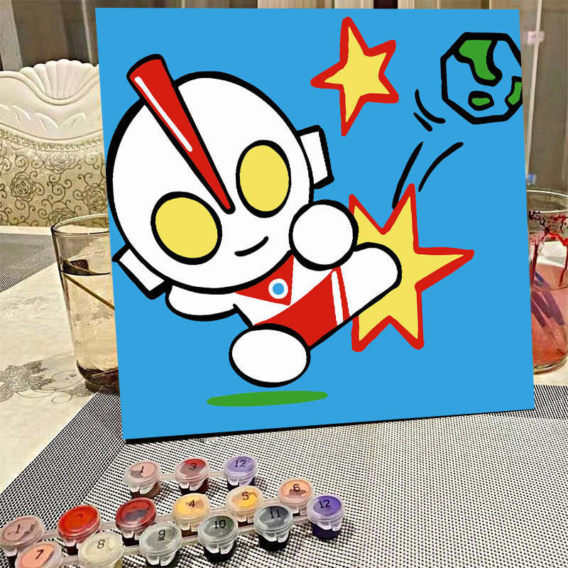 デジタル油絵diyの塗り絵の子供は漫画のアニメを埋めて色を塗ります。|undefined