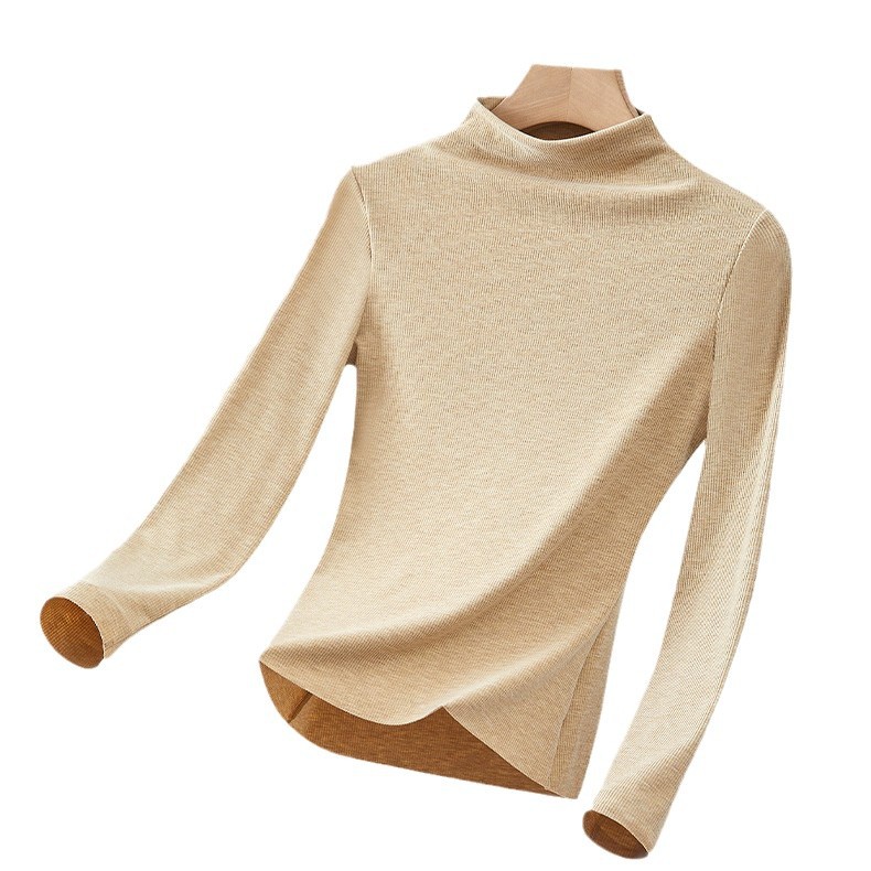 가을과 겨울 새로운 2426 미드 칼라 열 탑 여성 스탠드 칼라 베이스 긴 소매 원활한 높은 탄성 피부 친화적 인 열 속옷