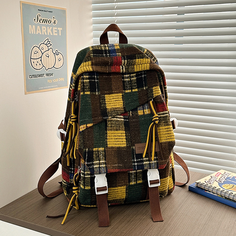 2025 nuevos bolsos a cuadros retro mujeres de gran capacidad estudiantes de secundaria con bolsos de ocio y Turismo