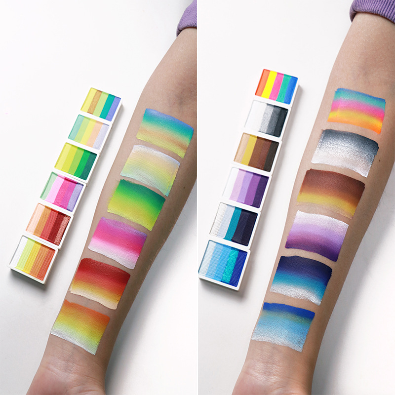 Juego de tiras de arcoíris lavables de 12 colores, paleta de mezcla multicolor fluorescente perlada mate