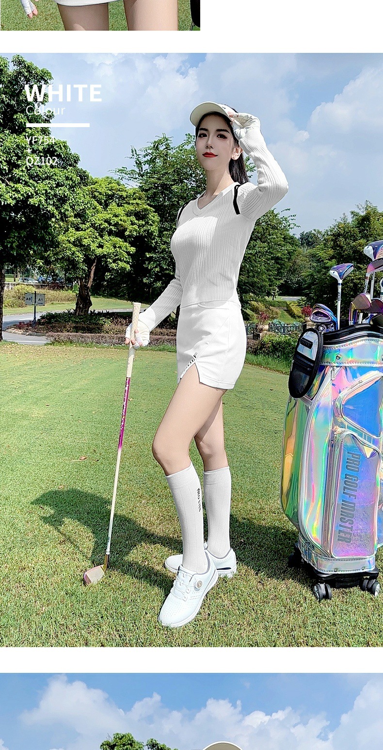 Áo len nữ chơi golf PGM cổ tim đào mùa thu đông ấm áp — YF754 [váy len ấm/thiết kế rỗng/viền và giảm béo] áo len trắng chi tiết 4