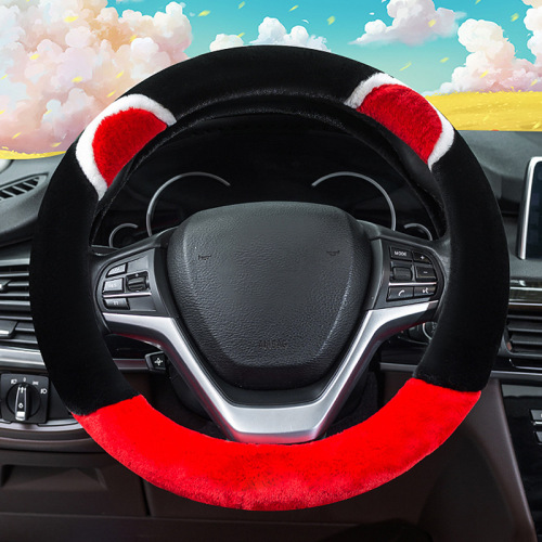 Car cartoon steering wheel cover, winter Anase rabbit hair universal car handle cover, non-slip warm car handle cover, dropshipping