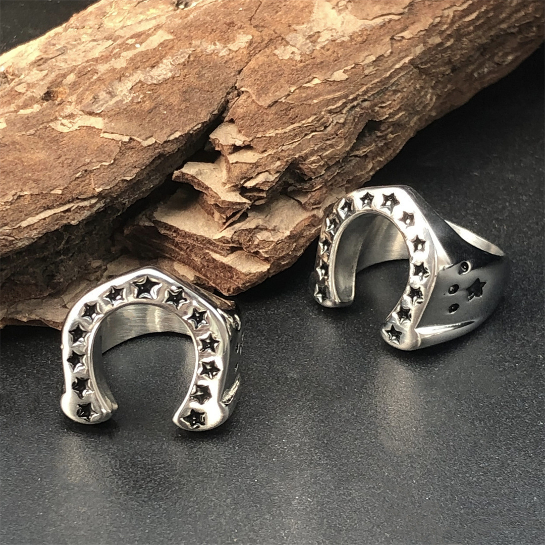 European and American Cross-Border Stainless Steel Six-Pointed Star Ring, Fashionable Hip-Hop Five-Pointed Star Men's Ring, Men's Jewelry, Hand Accessory