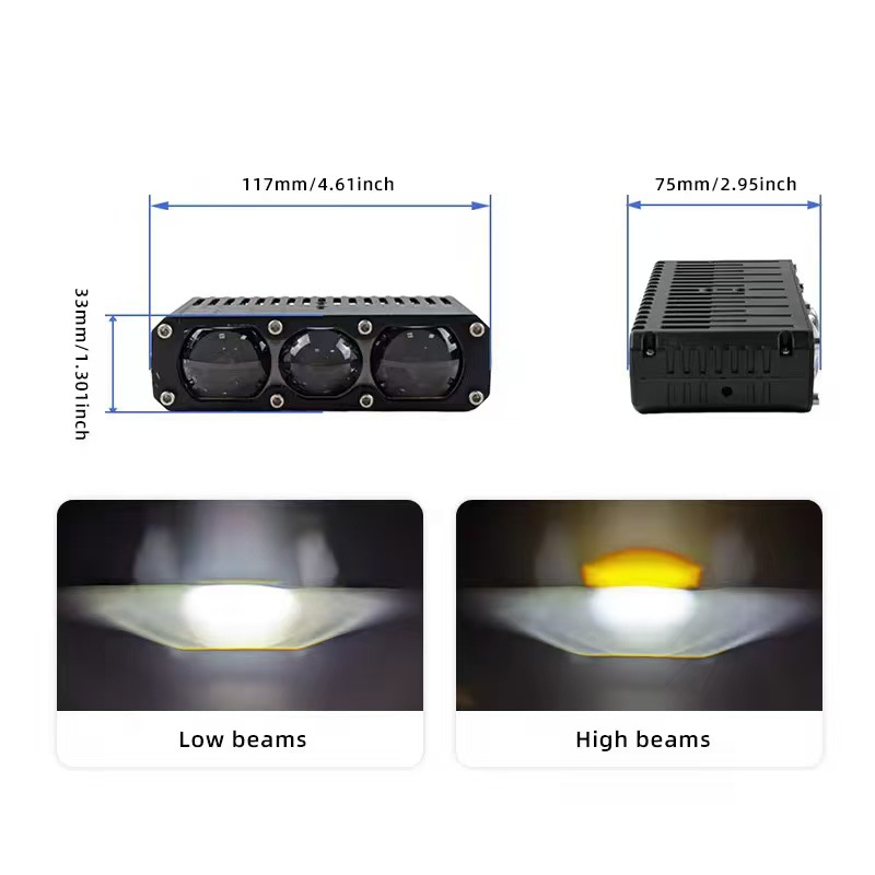Cross-border best-selling high-power 75W three-eye car grille lights, featuring integrated high and low beam LED headlights and a hidden grille spotlight